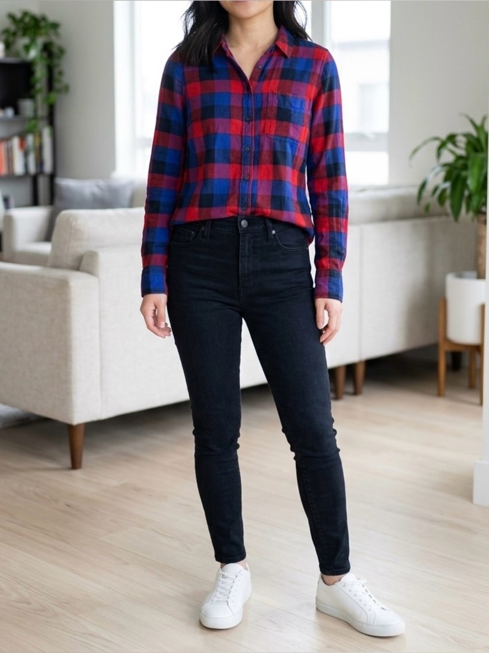 Lucky Brand Red and Blue Plaid Button-Down Shirt